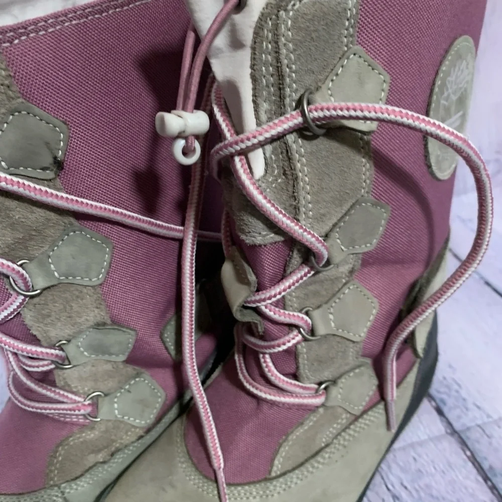 Timberland Girls Insulated Snow Boots Purple Gray Size 5.5 Waterproof Leather